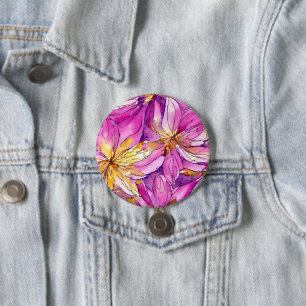 Beautiful Boho Pink and Gold Floral Pattern 3 Inch Round Button