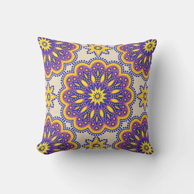 Beautiful Boho Purple Talavera Tile Throw Pillow (Front)