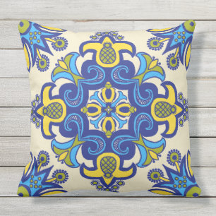 Beautiful Boho Talavera Tile Outdoor Pillow