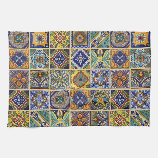 Beautiful Boho Talavera Tiles Kitchen Towel (Horizontal)