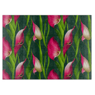 Beautiful Bold Pink & Green Calla Lilly Florals Cutting Board