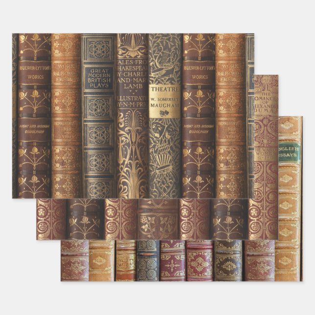 Beautiful Book Spines (Antique & Art Nouveau) Wrapping Paper Sheet (Set)
