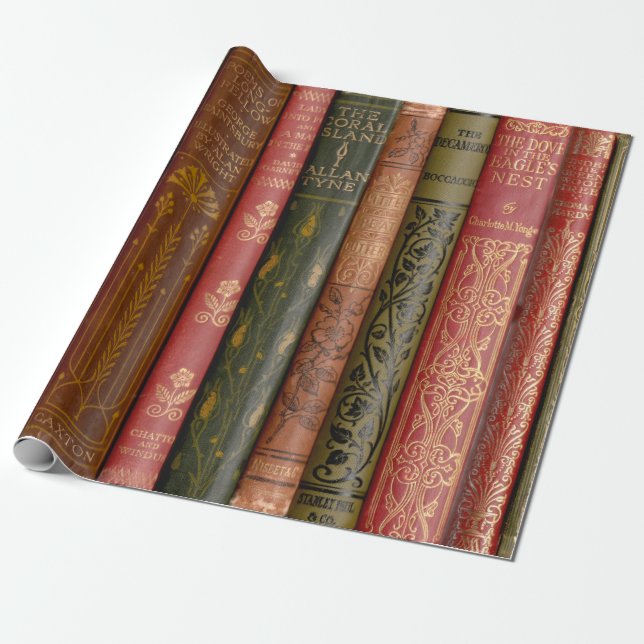 Beautiful Book Spines Wrapping Paper (Unrolled)