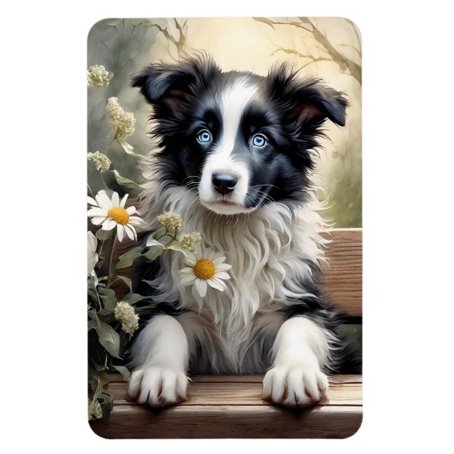 Beautiful Border Collie Dog Flowers Refrigerator  Magnet (Vertical)