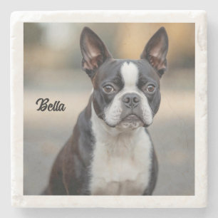 Beautiful Boston Terrier Personalized Stone Coaster