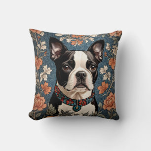 Beautiful Boston Terrier William Morris Inspired Throw Pillow