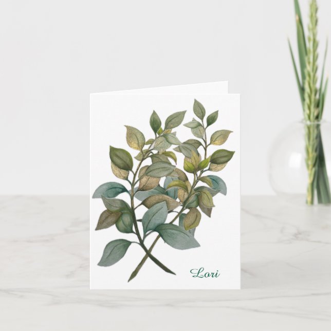 Beautiful Botanical/Basil Folded Greeting Card (Front)
