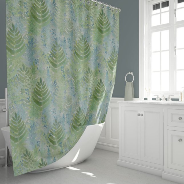 Beautiful Botanical Blues Greens (Delicate Fern Leaves In Shades Of Blues And Greens Shower Curtain from Studio Posies.)