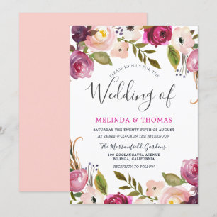 Beautiful Botanical Blush Floral Elegant Wedding Invitation