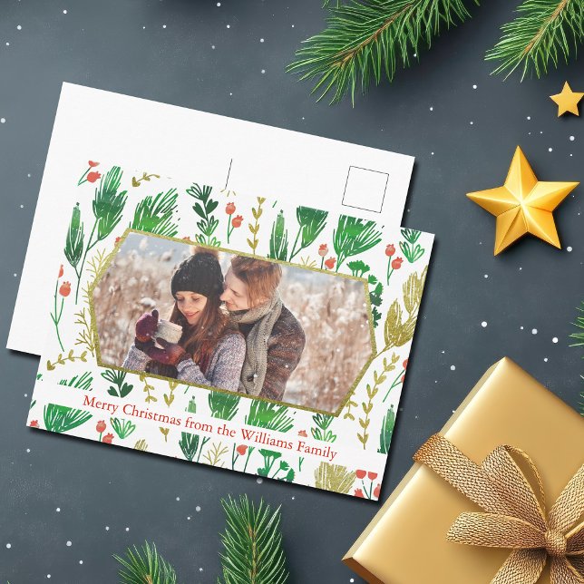 Beautiful Botanical Christmas Family Photo Modern Postcard (Creator Uploaded)