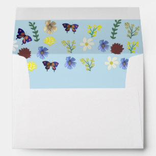 Beautiful Botanical Floral Garden Blue Liner Envelope
