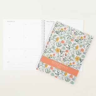Beautiful Botanical Floral Pattern Customize Name Planner
