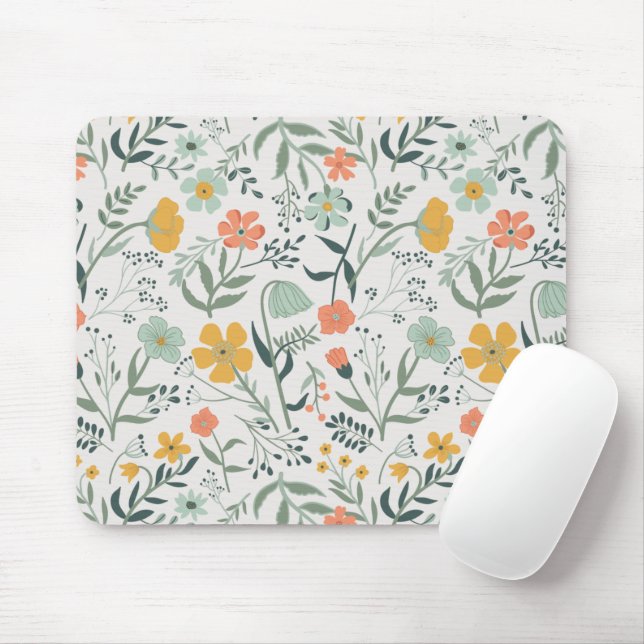 Beautiful Botanical Floral Pattern Mouse Pad (With Mouse)