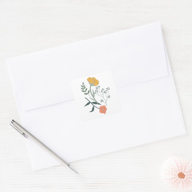 Beautiful Botanical Floral Pattern Square Sticker (Envelope)