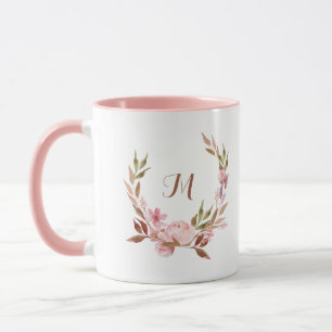 Beautiful Botanical   Floral Wreath with Monogram Mug