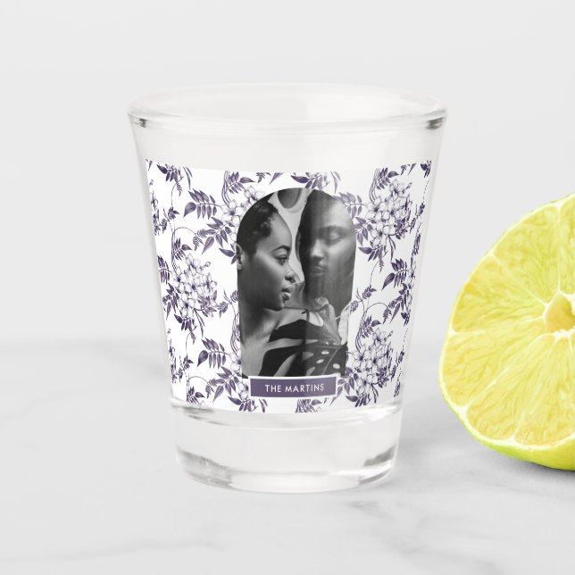 Beautiful Botanical Wedding Photo Arch with Name Shot Glass (Front)