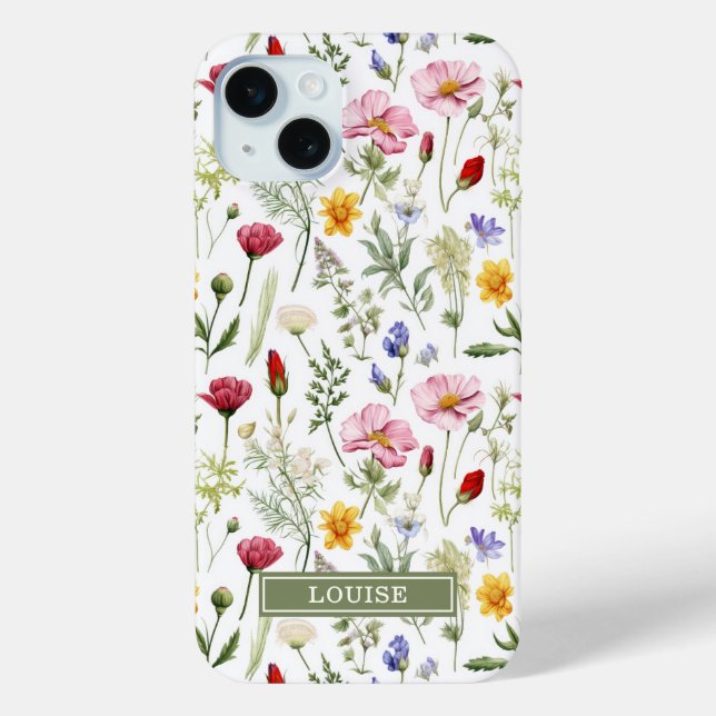 Beautiful Botanical Wildflowers Name Case-Mate iPhone Case (Back)