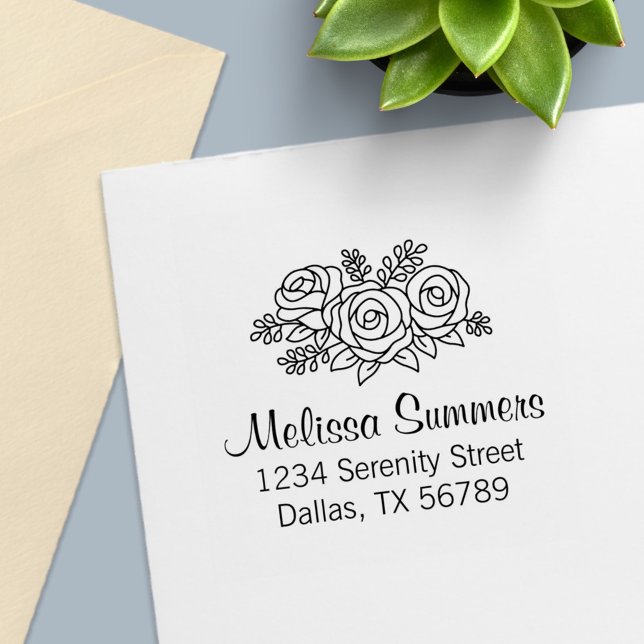 Beautiful Bouquet of Rose Flowers Address Self-inking Stamp (Creator Uploaded)