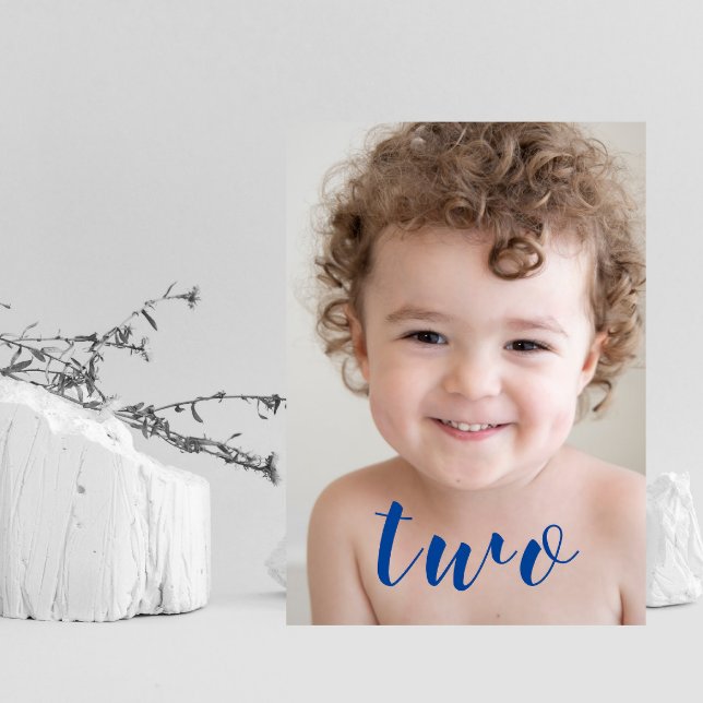 Beautiful Boy GIRL 2nd Birthday Party Photo Blue Invitation (Creator Uploaded)