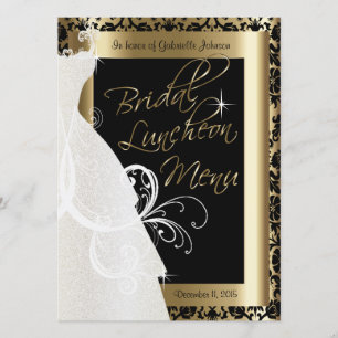 Beautiful Bridal Menu in Gold & Black Damask