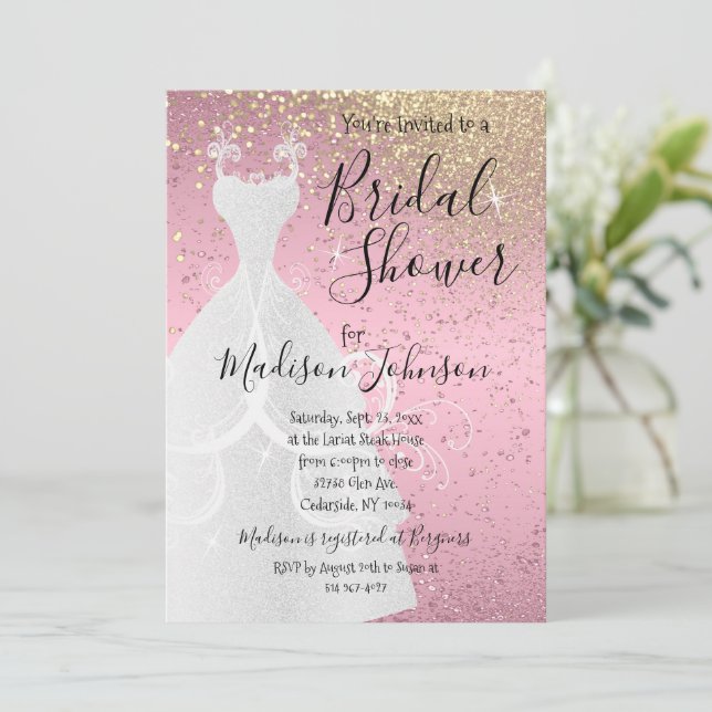 Beautiful Bridal Shower - Pretty Pink Invitation (Standing Front)