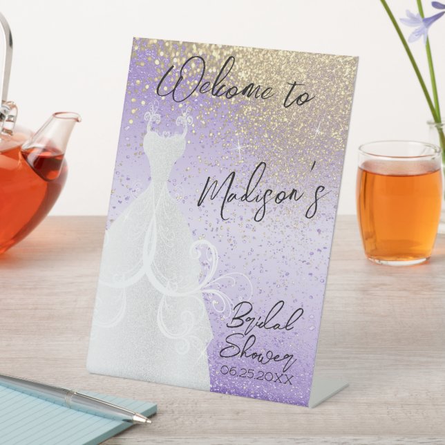 Beautiful Bridal Shower - Purple & Gold  Pedestal Sign (In SItu)