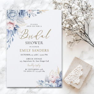 Beautiful Bridal Shower with Flowers Blue Tones Invitation