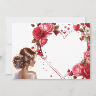 Beautiful Bridal with Pink Roses Heart Invitation