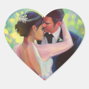 Beautiful Bride and Groom Wedding Heart Sticker