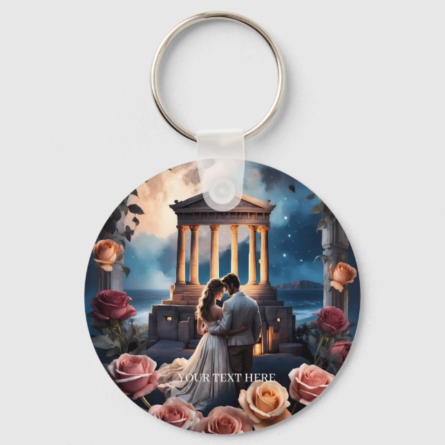 Beautiful Bride & Groom Standing by the Sea Keychain (Front)