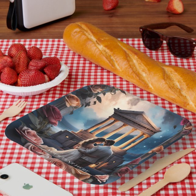 Beautiful Bride & Groom Standing by the Sea Paper Plate (Picnic)