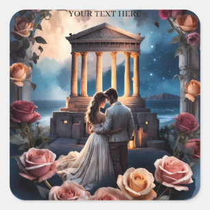 Beautiful Bride & Groom Standing by the Sea Square Sticker
