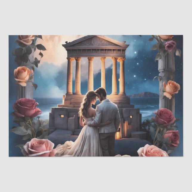 Beautiful Bride & Groom Standing by the Sea Tissue Paper (Front)