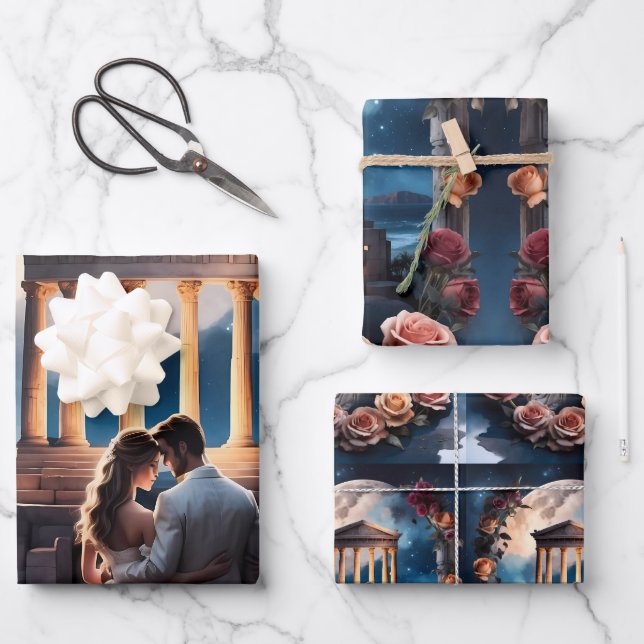 Beautiful Bride & Groom Standing by the Sea Wrapping Paper Sheet (Front)