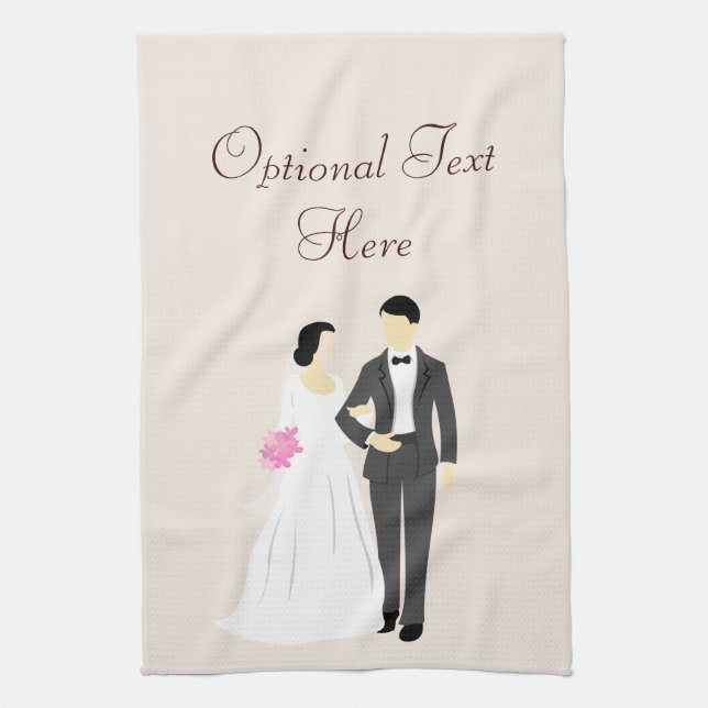 Beautiful Bride & Groom Wedding Kitchen Towel (Vertical)
