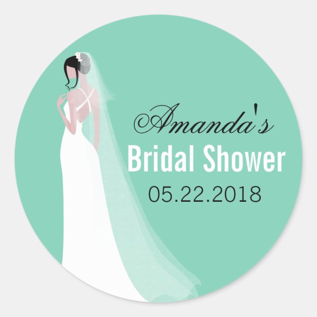 Beautiful Bride Personalized Bridal Shower Classic Round Sticker (Front)