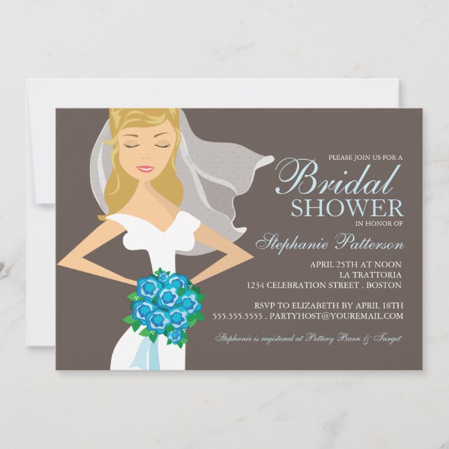 Beautiful Bride w Bouquet Bridal Shower Invitation (Front)