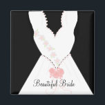 Beautiful Bride Wedding Gown Magnet<br><div class="desc">A beautiful white wedding gown with delicate pink floral design and a pink bouquet. Says 'beautiful bride' saying can be changed if so desired.</div>