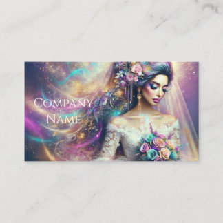 Beautiful Bride with Colourful Glitter Design Business Card