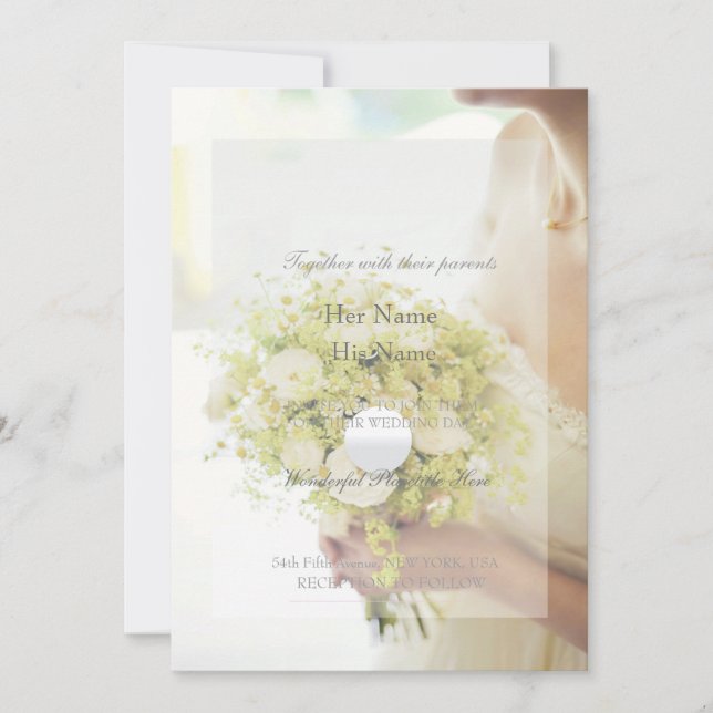 Beautiful Bride with Flower Bouquet Wedding Invitation (Front)