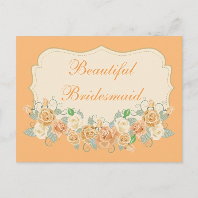 Beautiful Bridesmaid Peach Floral Postcard (Front)