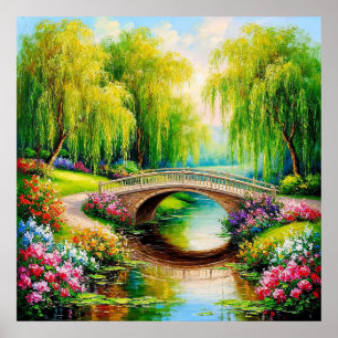 Beautiful Bridge in a Blooming Landscape Poster