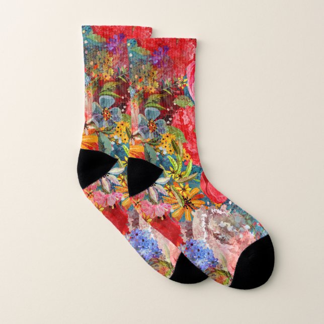Beautiful Bright Colorful Abstract Floral Pattern Socks (Pair)