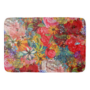 Beautiful Bright Colourful Abstract Floral Pattern Bath Mat