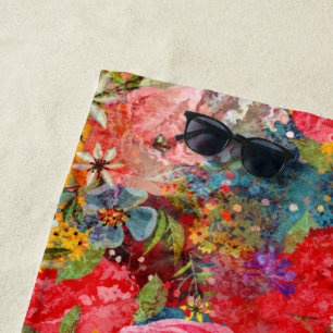 Beautiful Bright Colourful Abstract Floral Pattern Beach Towel