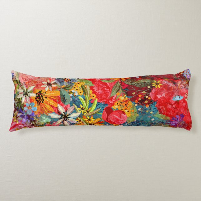 Beautiful Bright Colourful Abstract Floral Pattern Body Pillow (Front)