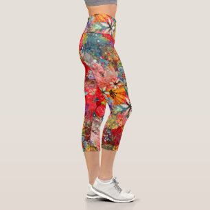 Beautiful Bright Colourful Abstract Floral Pattern Capri Leggings