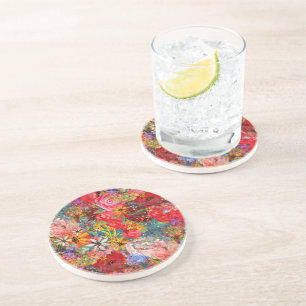 Beautiful Bright Colourful Abstract Floral Pattern Coaster