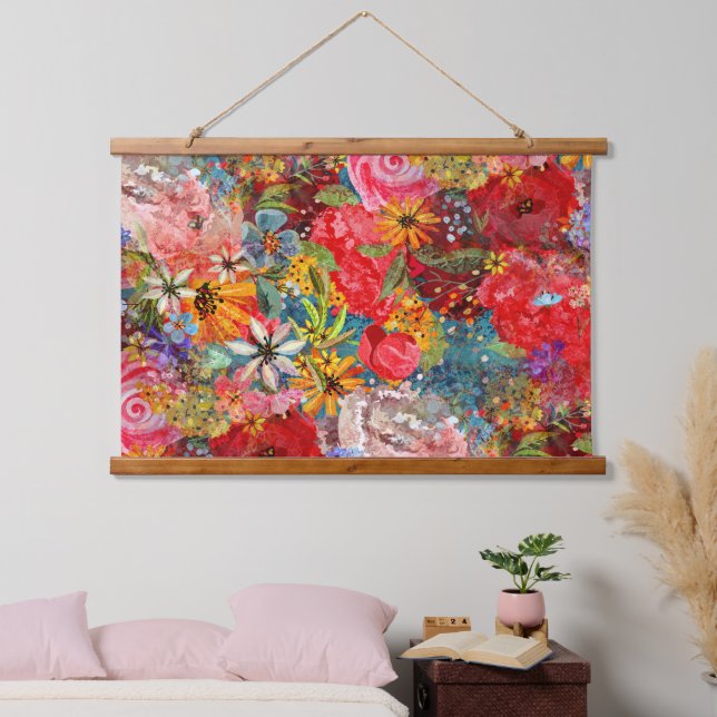 Beautiful Bright Colourful Abstract Floral Pattern Hanging Tapestry (Bedroom)