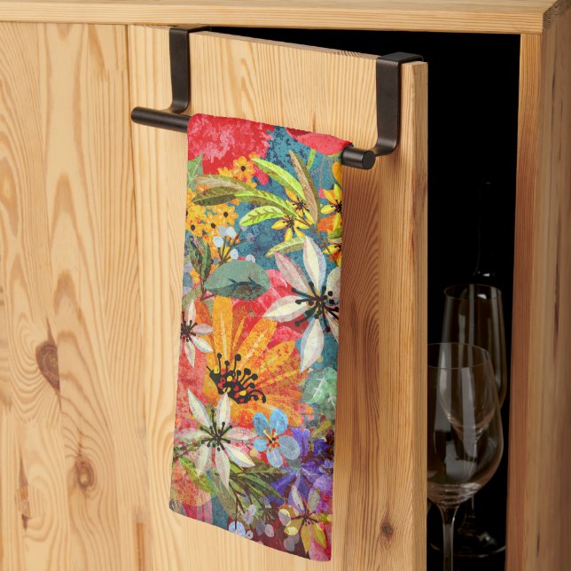 Beautiful Bright Colourful Abstract Floral Pattern Kitchen Towel (Thirds Fold)